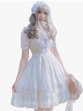 Girls White Sweet Dress Princess Court Skirts Cosplay Costumes, Small, White